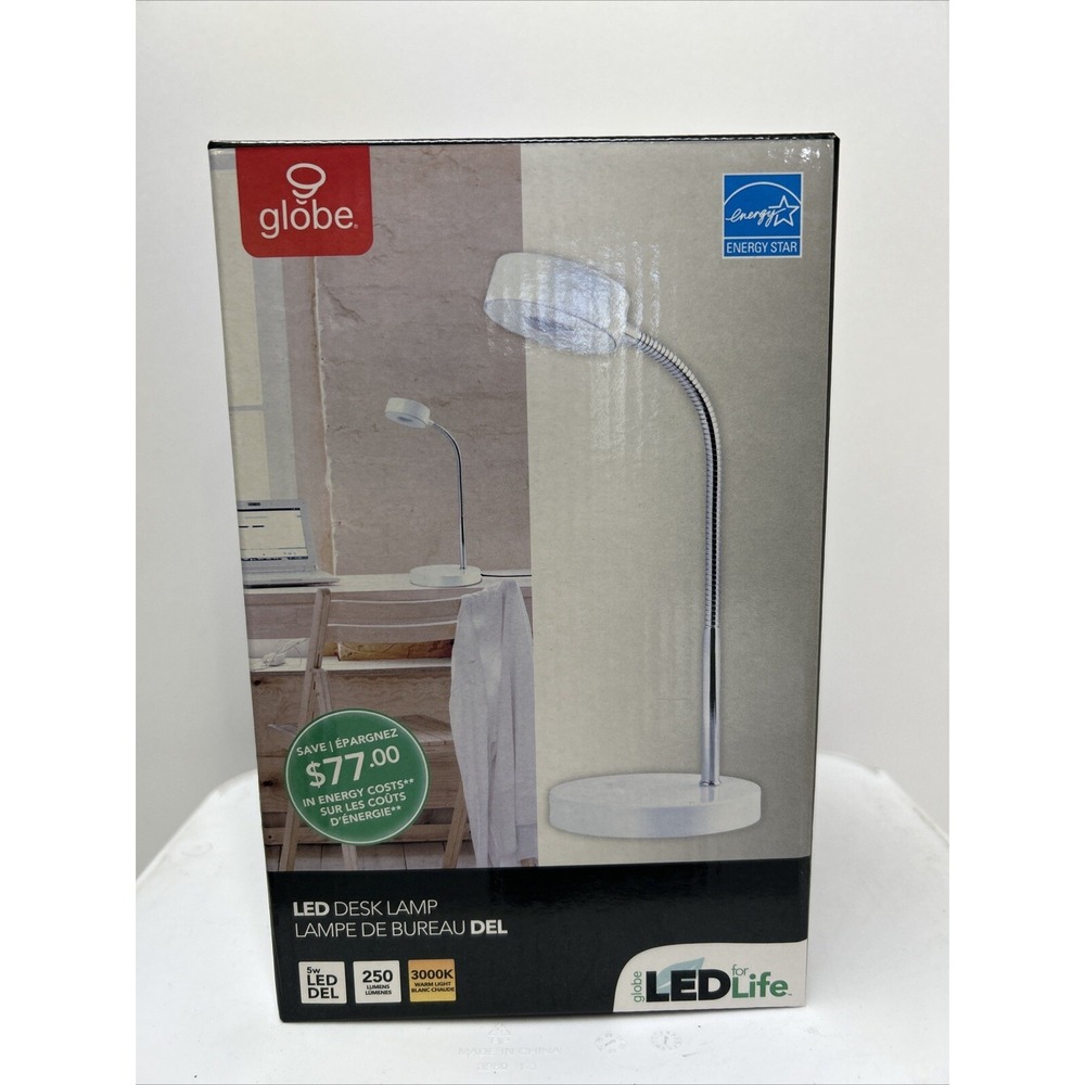 Globe Electric‎ 12646 Energy Star Integrated LED Desk Lamp, White, Chrome